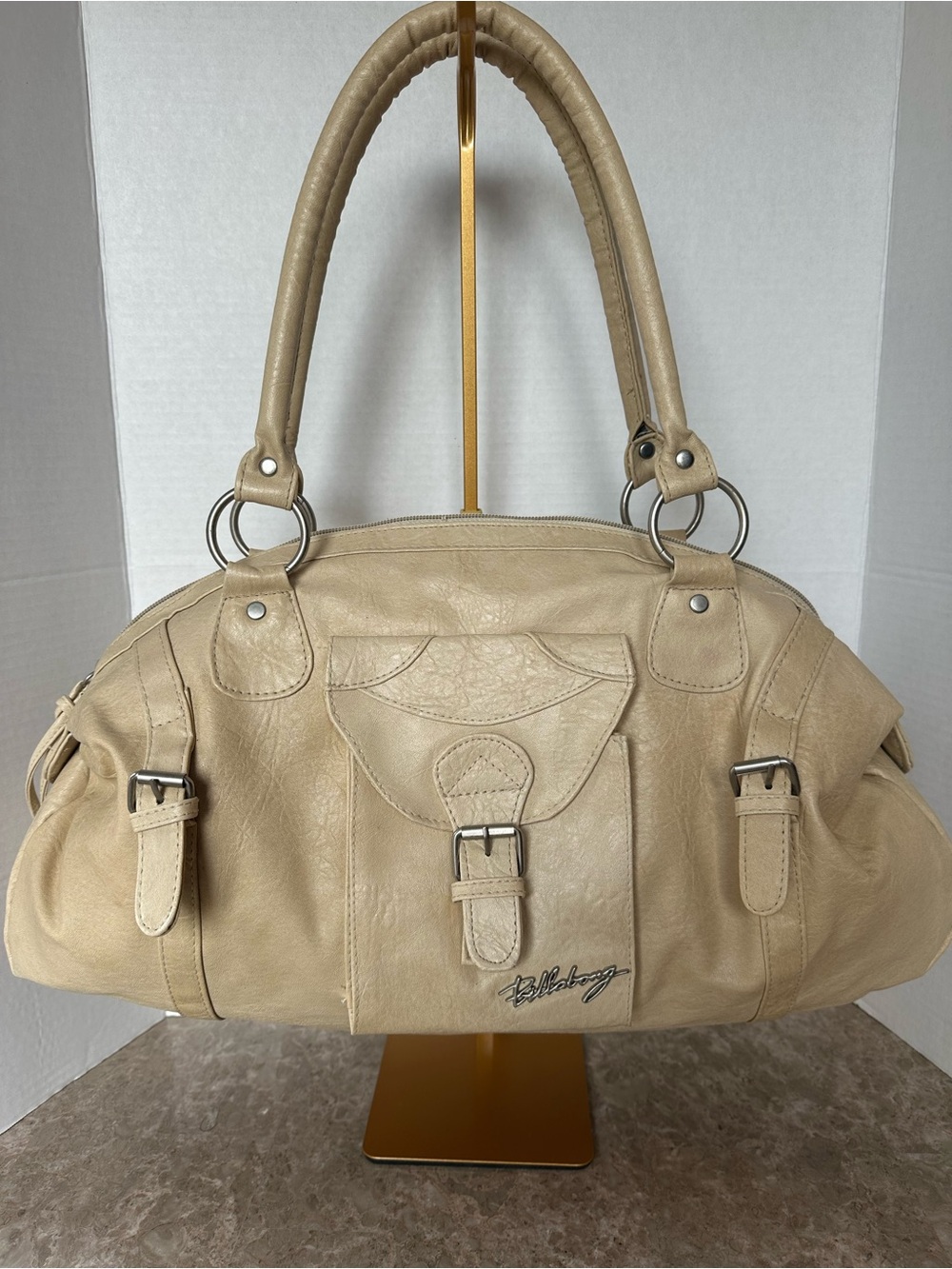 Billabong Cream Faux Leather Buckle Shoulder Satchel Y2K Boho Hobo Coastal Bag